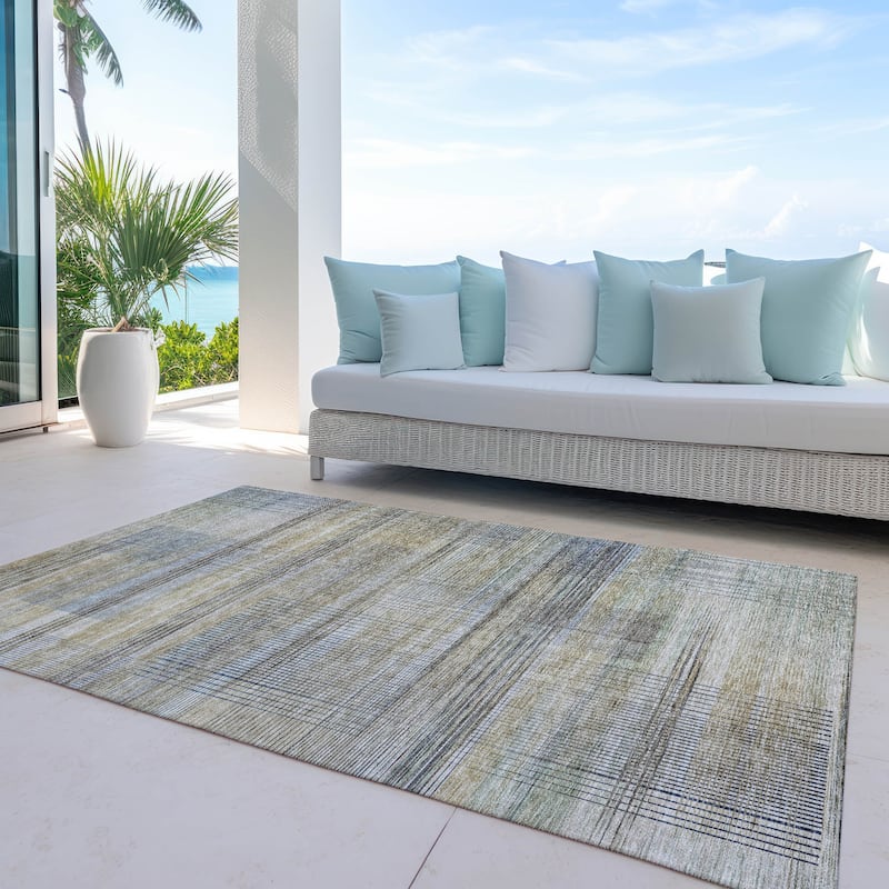 Machine Washable Indoor/ Outdoor Chantille Contemporary Imprints Rug - Khaki - 3' x 5'