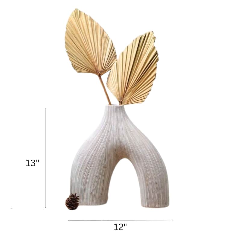 White U Shaped Textured Polyresin Vase for Modern Contemporary Decor