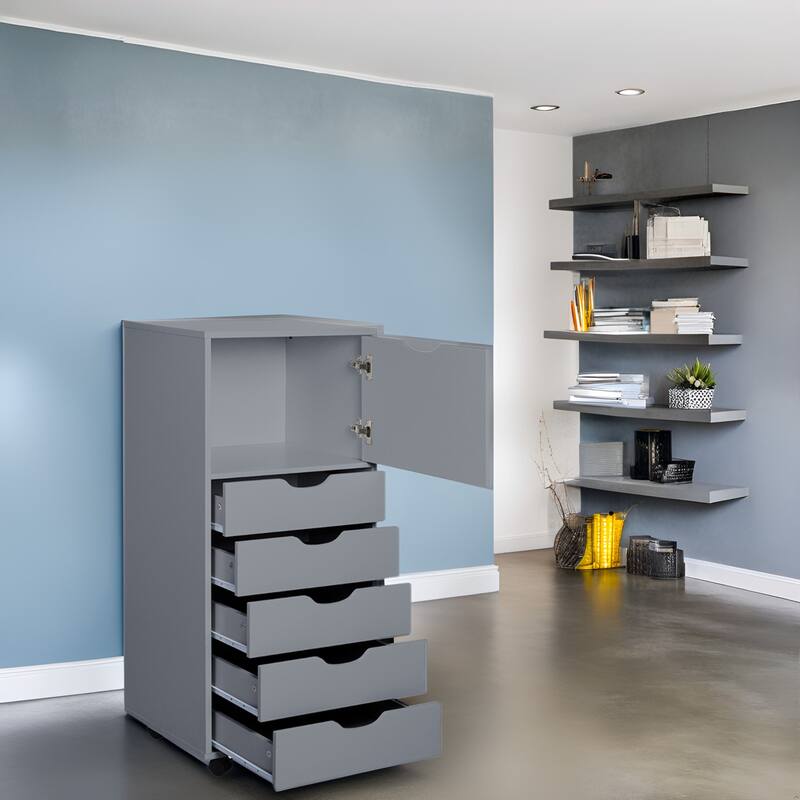 6 Drawer Wooden Dresser, Vertical Storage Cabinet with Makeup and Craft Organizer for Home Office