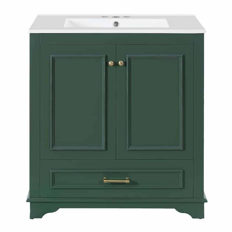 30" Luxurious Bathroom Vanity with Ceramic Sink - Bathroom Cabinet with 2 Large Soft Closing Doors