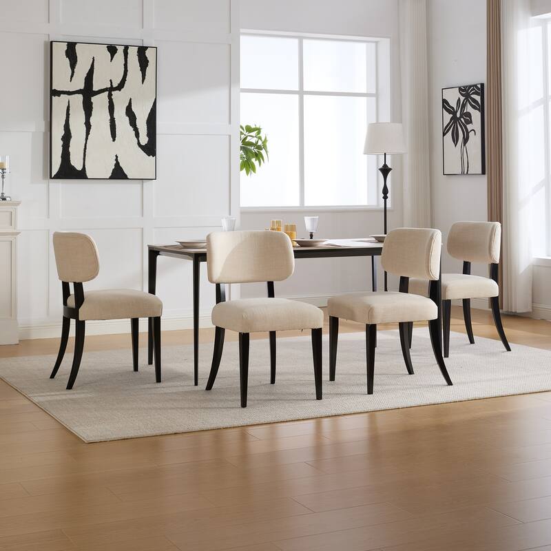 Wooden Dining Chairs Set of 2, Fabric Upholstered Dining Room Chair & Kitchen Chairs, Accent Chair with Curved Backrest