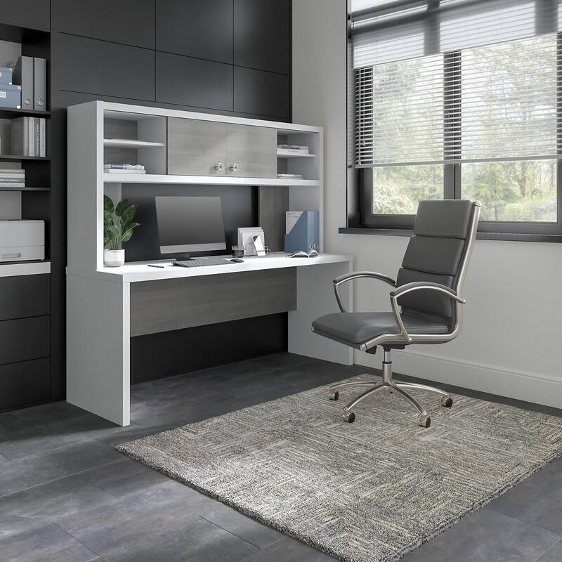 Echo 72W Computer Desk with Hutch by Bush Business Furniture - Pure White/Modern Gray