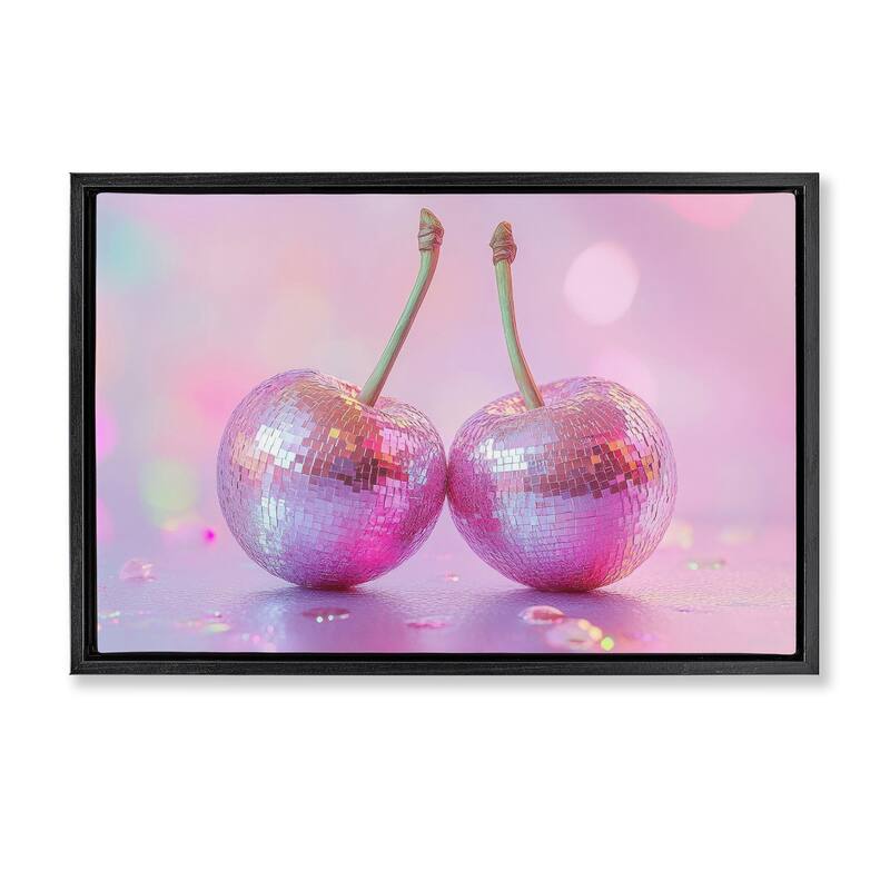 Stupell Pastel Shine Disco Cherries Framed Floater Canvas Wall Art Design By LSR Creative Studio - 25 x 17 - Black
