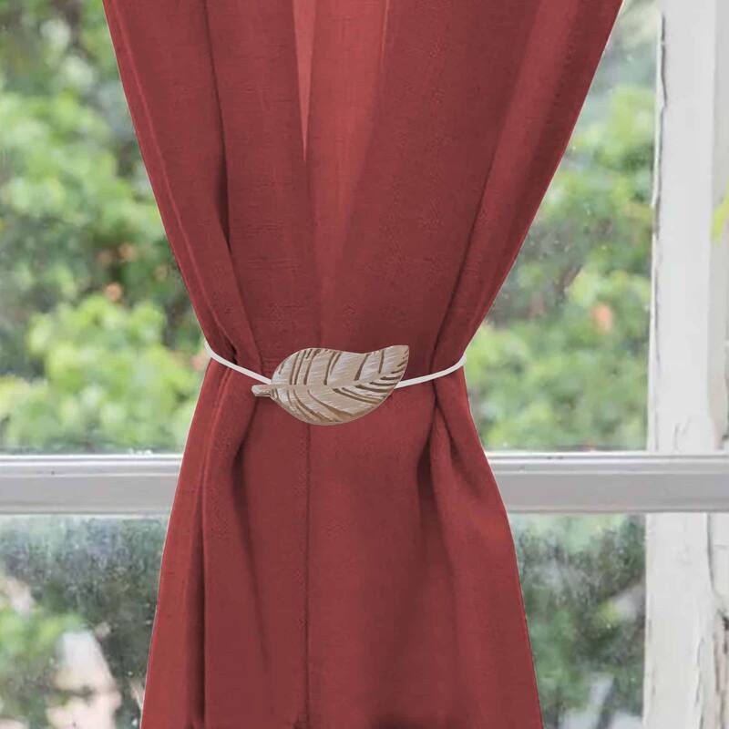 Set of 2 Wooden Leave Tieback With Magnet Sonora Small Size - 2 Tiebacks - Natural