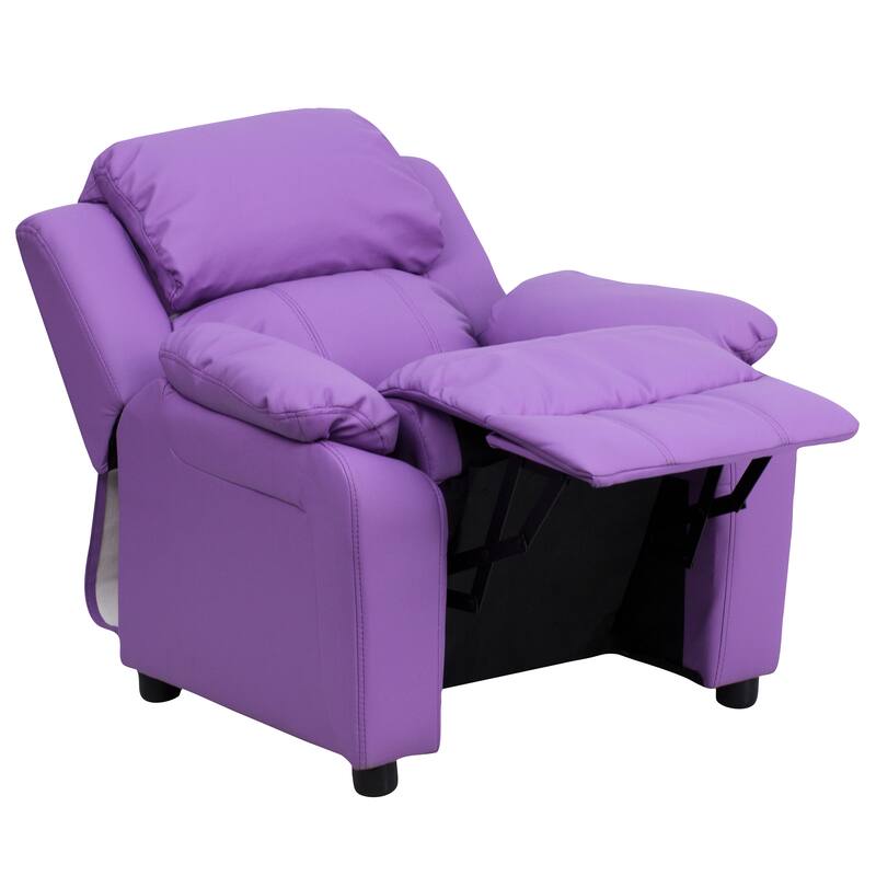 Deluxe Padded Contemporary Kids Recliner with Storage Arms
