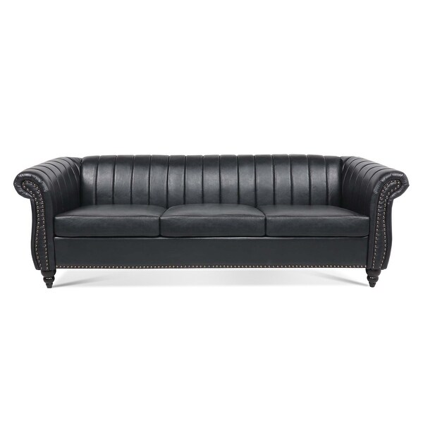 83 inch PU Leather Chesterfield Sofa with Nailhead Trim and