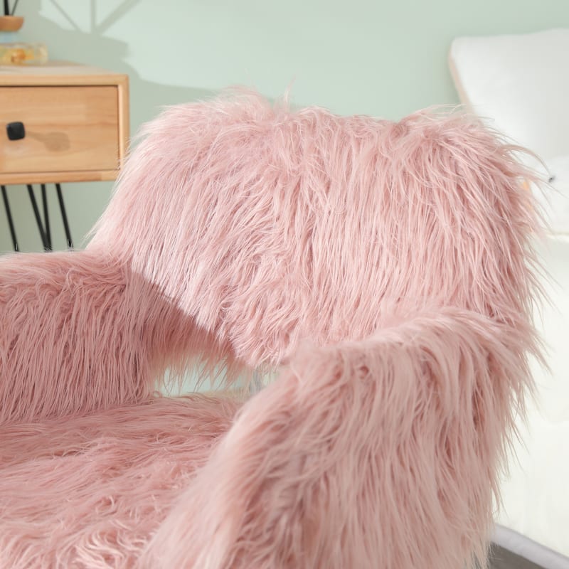 Faux Fur Upholstered Make-up Chair Side Dining Chair with Metal Leg
