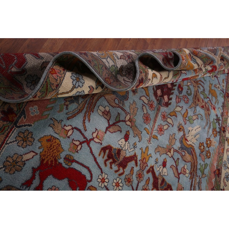 Hunting Animals Blue Ziegler Indian Area Rug Hand-Knotted Wool Carpet - 8'10"x 12'2"