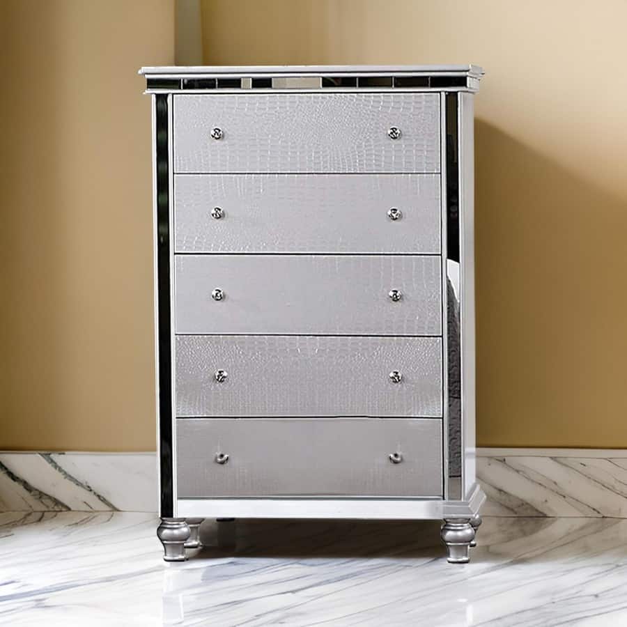 knee length dresses for ladies Fiza 52 Inch Tall Dresser Chest, 5 Gliding Drawers, Rustic Gray Solid main image 1