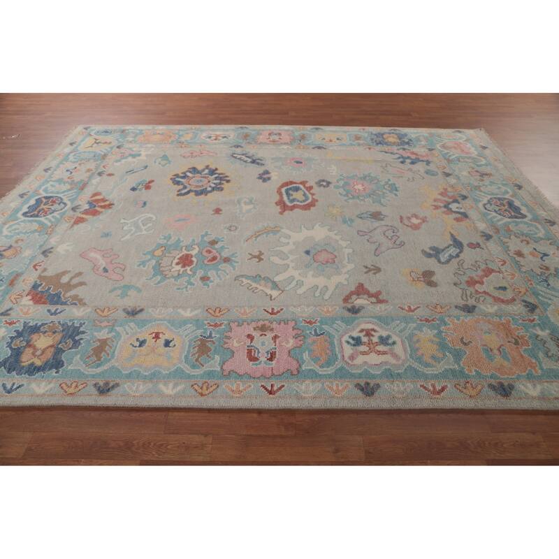All-Over Oushak Indian Area Rug Handmade Wool Carpet - 7'11"x 9'11"