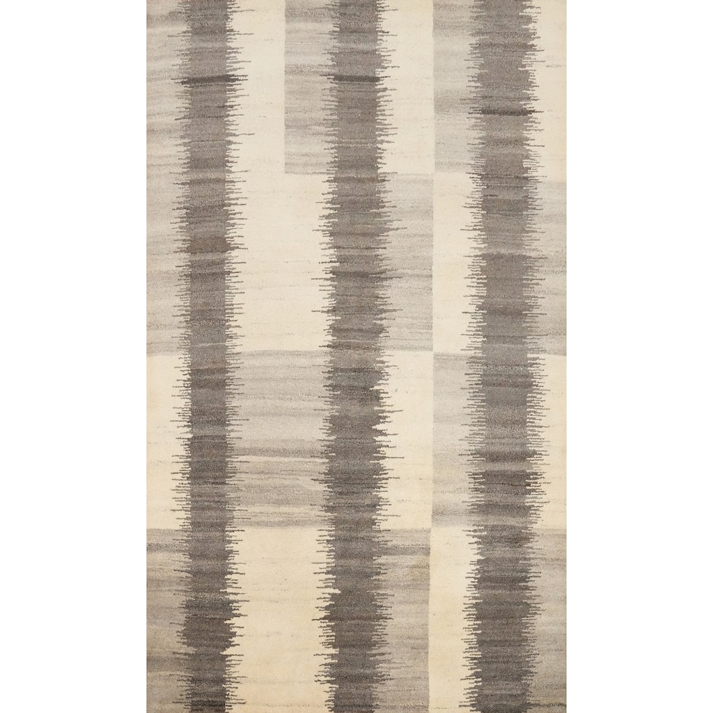 Hand Knotted Oriental 100% Wool Carpet Modern Stripe Beige & Ivories Gabbeh Area Rug - 7' 11'' X 5' 6''