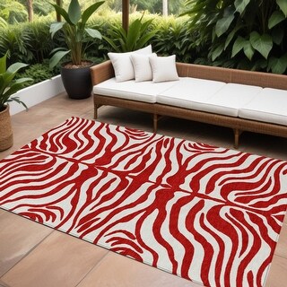 Red Animal Rug 10' X 14' Red And Ivory Animal Print Washable Indoor Outdoor Area Rug ...
