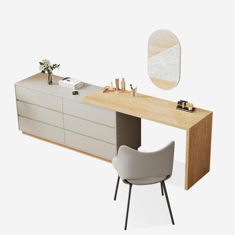 55.2 Inch White Corner L-Shaped Dressing Table with 6 Drawers Perfect for Bedrooms or Study Rooms