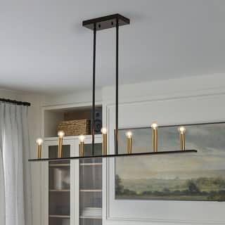 Minimalist 7-Light Black Brass Candle Linear Island Chandelier - 43.3 Inches