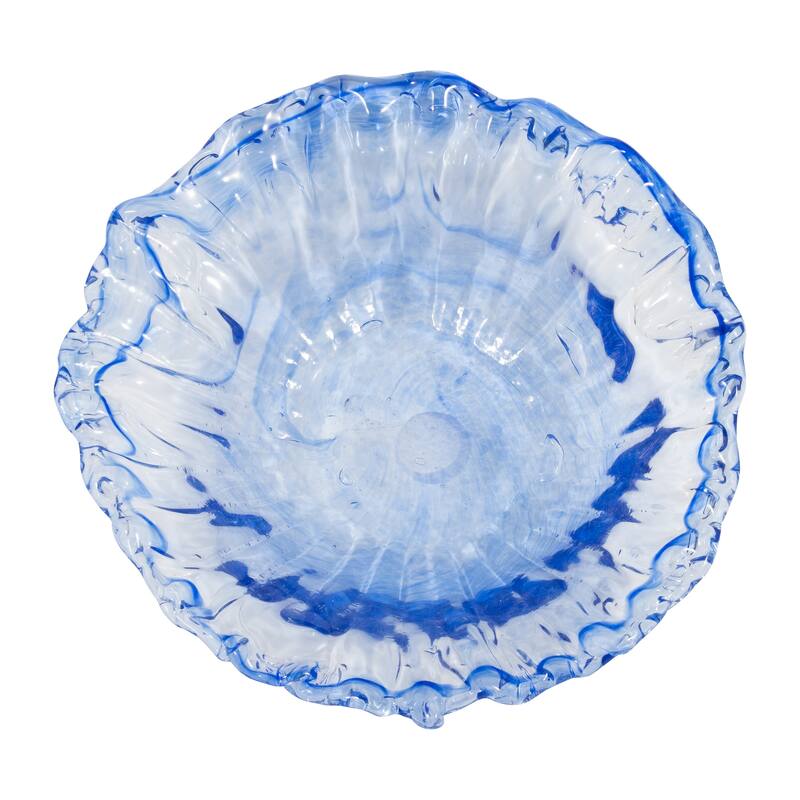 Decorative Round Glass Obmre Bowl - Home Decor - 14", Blue & Clear