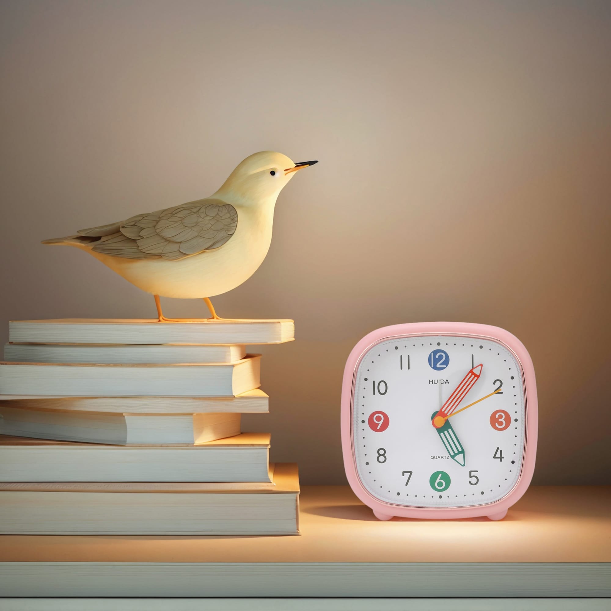 Mechanical Alarm Clock - Colorful Cartoon Design, Gentle Alarm, Silent Non-Tick for Living Room - 4.1"L x 1.8"W x 4.1"H