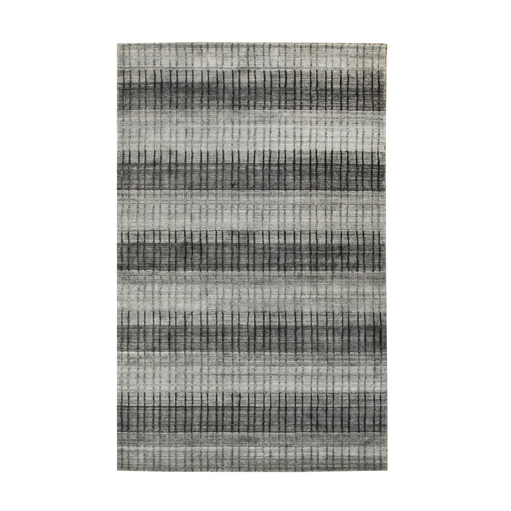 Gray Handmade Wool & Viscose Contemporary Loom Check Rug, 5'7 x 7'11 - Stylish wool-viscose blend rug with check design. - N/A