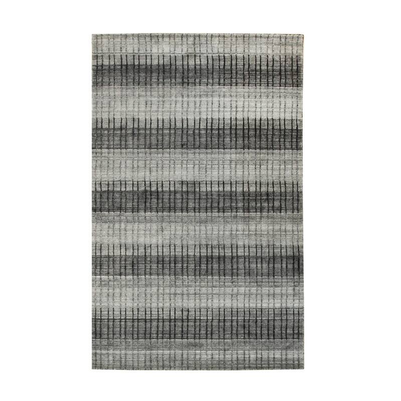 Gray Handmade Wool & Viscose Contemporary Loom Check Rug, 5'7 x 7'11 - Stylish wool-viscose blend rug with check design. - N/A