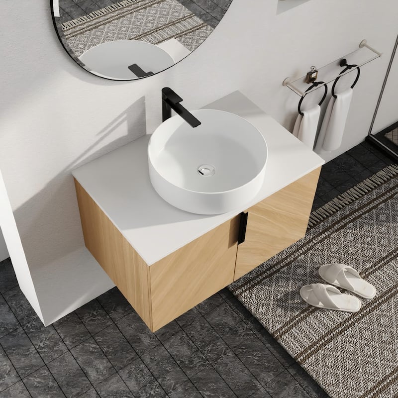 Malwee 30"/36" Floating Bathroom Vanity, Wall Mounted Bathroom Vanity with Ceramic Sink and Soft Close Door