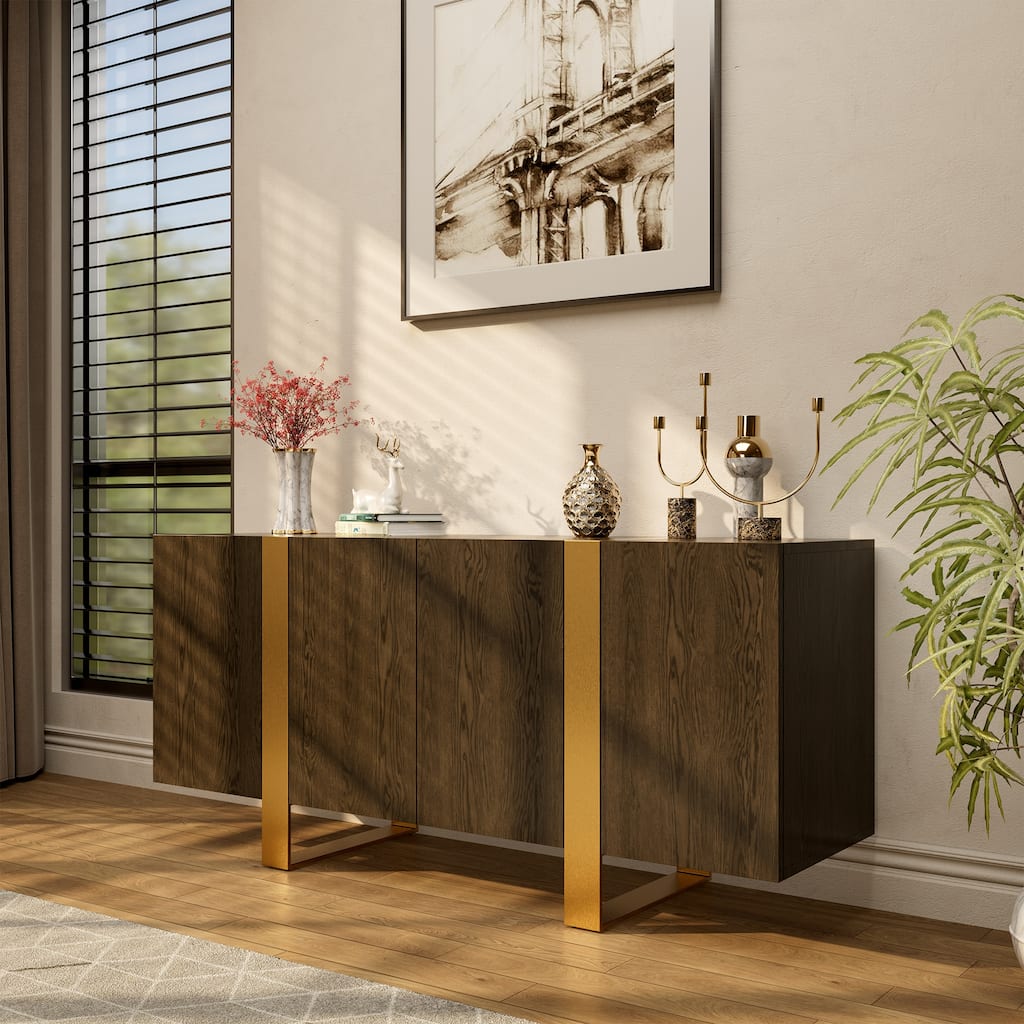 Clihome 63'' Storage TV Stand Cabinet with 4 Doors