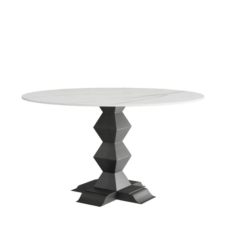 Family-Sized Stone Dining Table With Eco-Friendly Zig-Zag Base - Black - 59.05 x 59.05