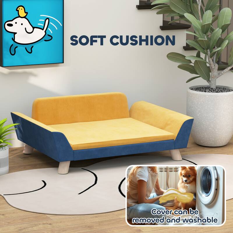 PawHut Dog Sofa Bed, Dog Couch, Pet Sofa for Small Dogs with Soft Cushion, Removable Washable Cover, Orange