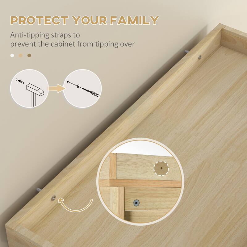 Freestanding Storage Cabinet Buffet Cabinet with Drawer & 3-Level Adjustable Shelves, Sideboard with Soft-Close Doors - Natural Wood