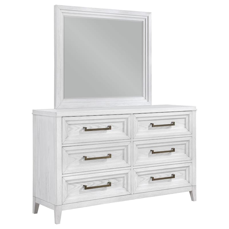 6-Drawer Distressed White Dresser and Mirror Set with Rustic Charm, Smooth Glide Drawers, and Ample Storage