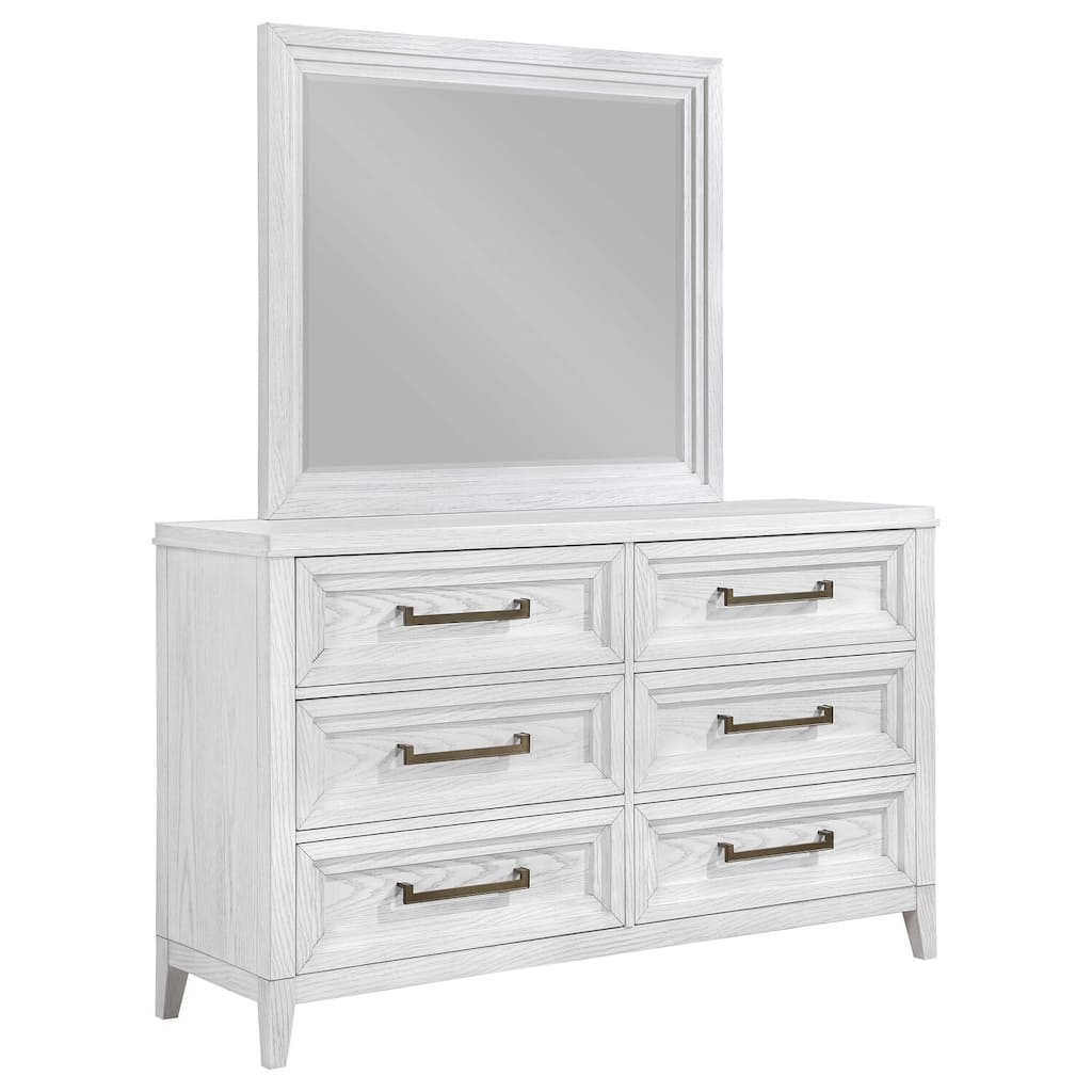 6-Drawer Distressed White Dresser and Mirror Set with Rustic Charm, Smooth Glide Drawers, and Ample Storage