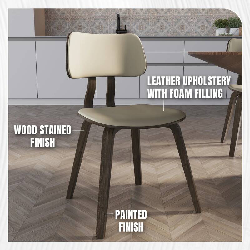 Clivo Leather Dining Chair with Open-Back and Poplar Wood Legs for Kitchen or Dining Room Set of 4