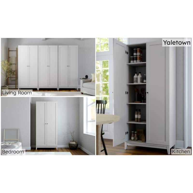 Prepac Yaletown 72" Tall Storage Cabinet with Wood Legs, Pantry Cabinet with 3 Adjustable Shelves - 32" W x 72" H x 16" D