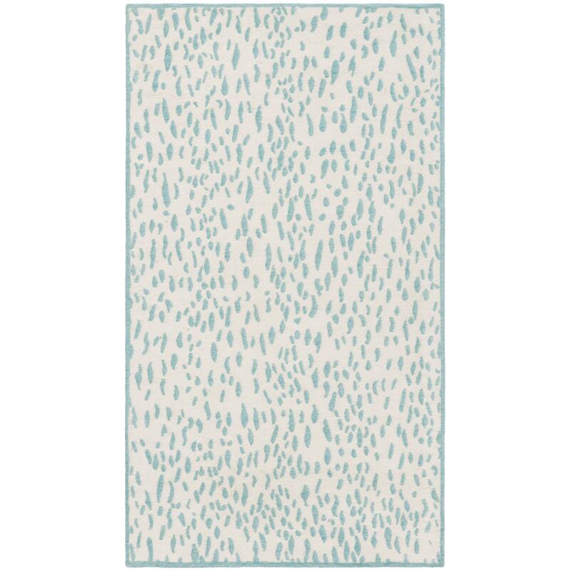 SAFAVIEH Handmade Marbella Goril Modern Polyester Rug - 2'3" x 4' - Ivory/Turquoise