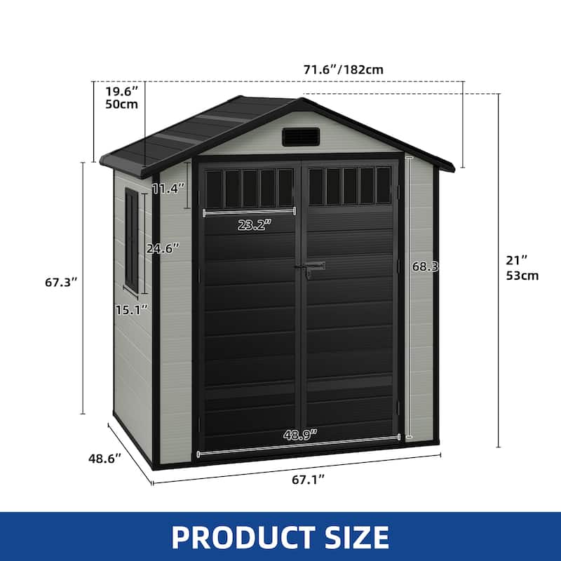 6x4.4 FT Resin Storage Shed with Fence-Style and Side Windows - 6' X 4.4'