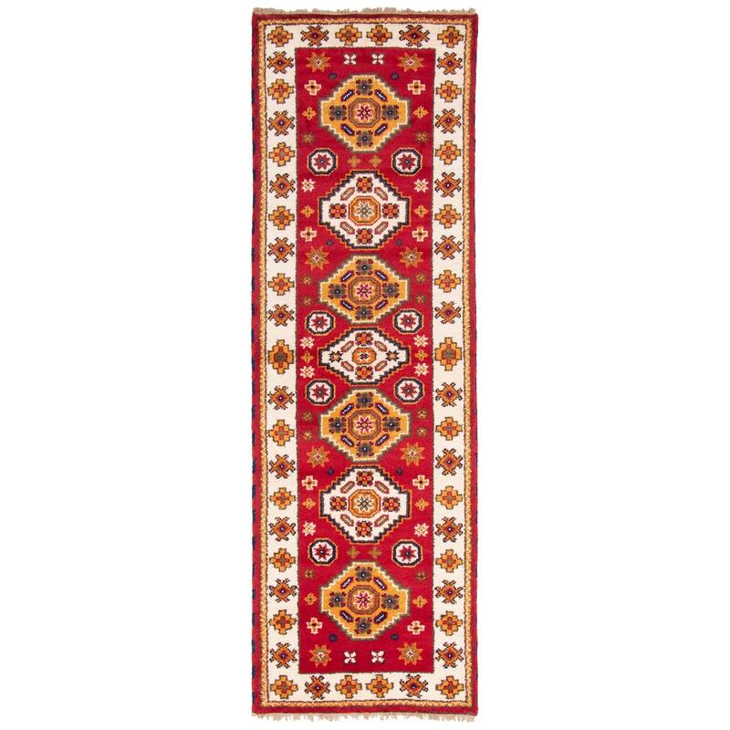 ECARPETGALLERY Hand-knotted Royal Kazak Red Wool Rug - 2'7 x 8'6 - Red - 2'7 x 8'6
