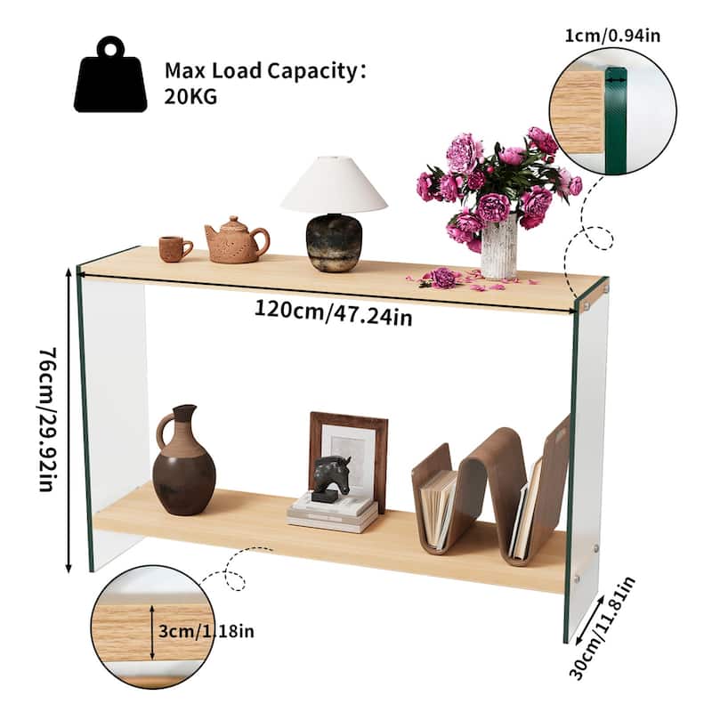 Console Entry Table Storage Rectangular Entryway Table with Tempered Glass Frame
