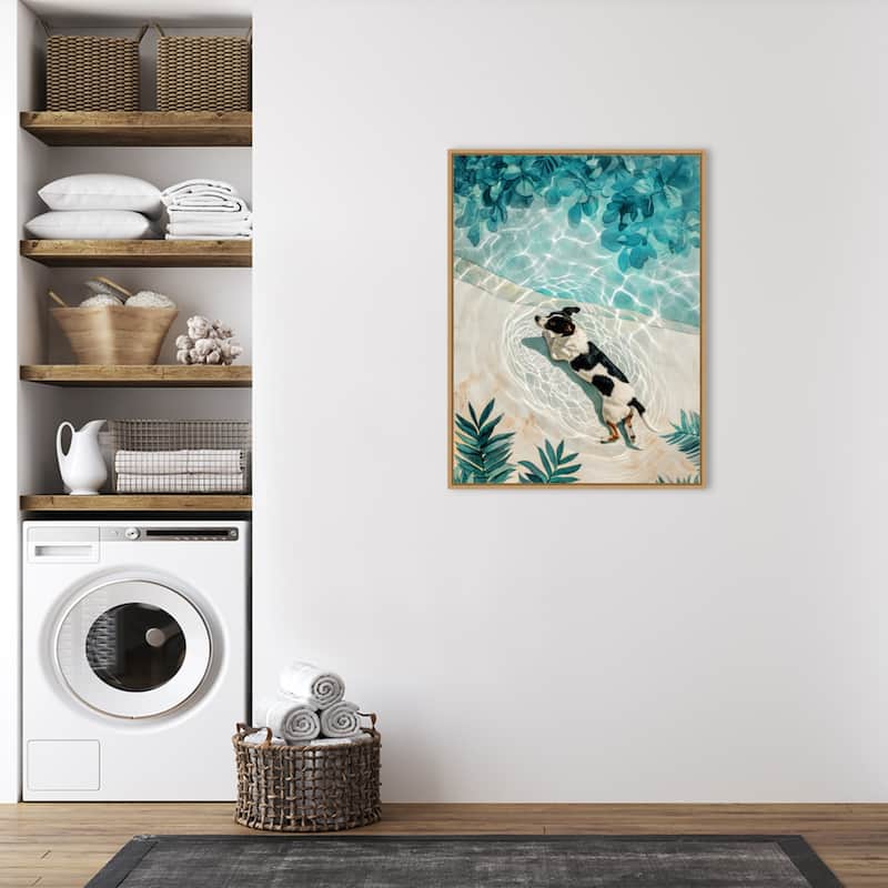 Dogs Life Swimming by Justyna Jaszke Framed Canvas Wall Art