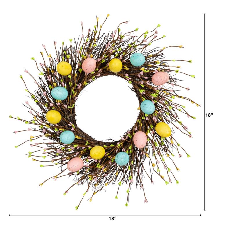 20-in Artificial Pastel Easter Egg Twig Wreath