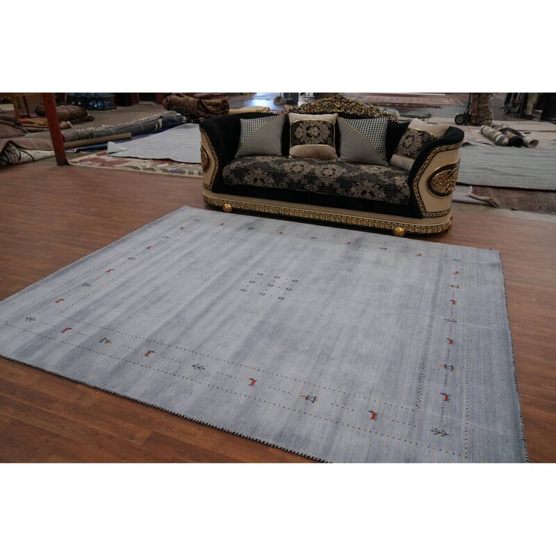 Hand Knotted Oriental 100% Wool Carpet Tribal Tribal Navy Blue & Blues Gabbeh Area Rug - 9' 11'' X 8' 3''