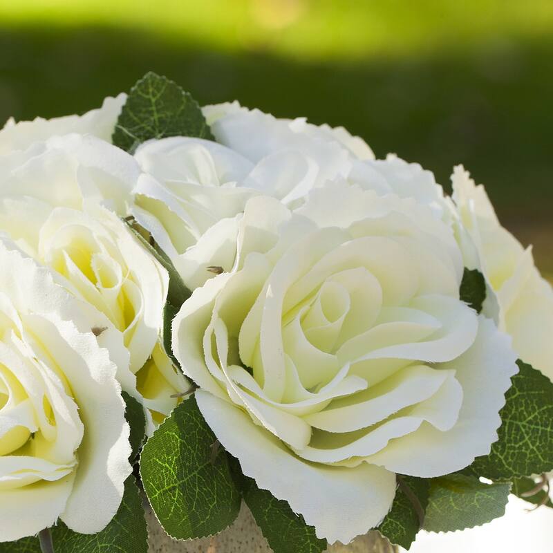 Enova Home Artificial Velvet Roses Faux Silk Flowers Arrangement in Round Tapered Ceramic Pot for Home Wedding Decoration
