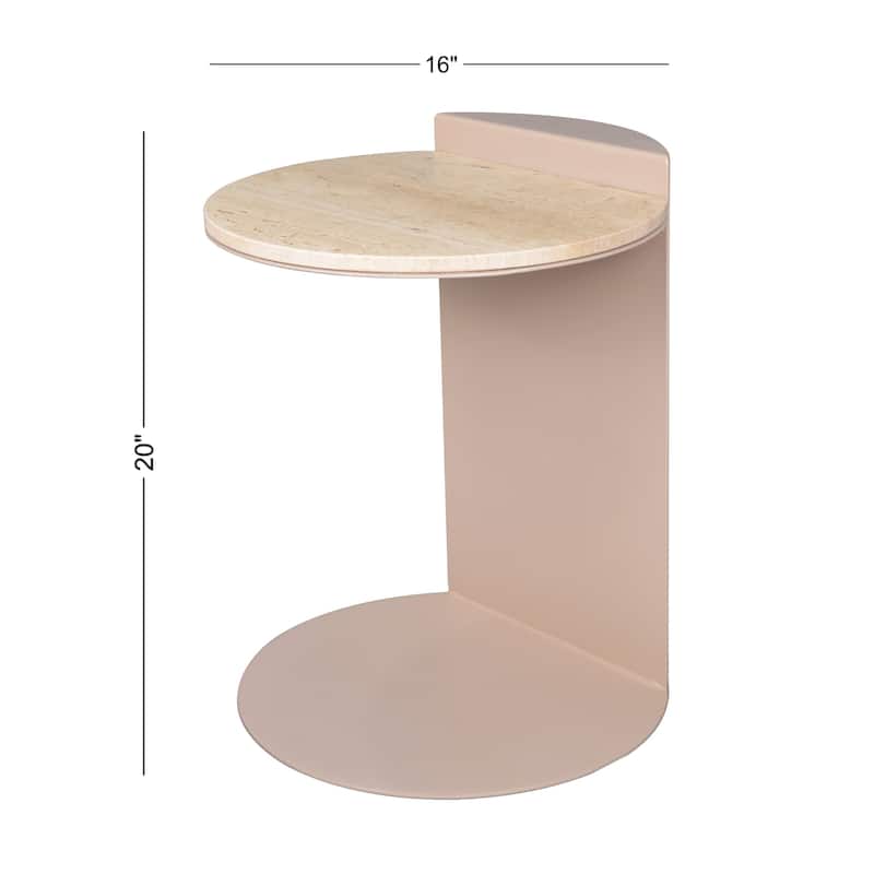 Javier 20" Contemporary Natural Marble/Metal Handmade C-Shaped End Table, Beige/Pink Beige, by JONATHAN Y.