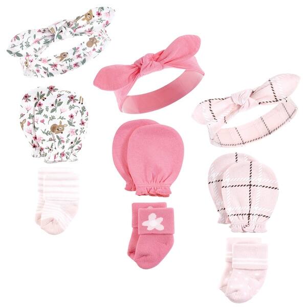 slide 1 of 1, Hudson Baby Infant Girl Caps, Mittens and Socks Set, Floral, 0-6 Months - Floral Floral - 0-6 Months