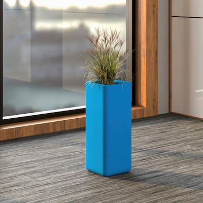 Marquee Fiberstone and MGO Clay Square Blue Planter Pot with Drainage for Indoor Outdoor Home Office Patio Porch Decor