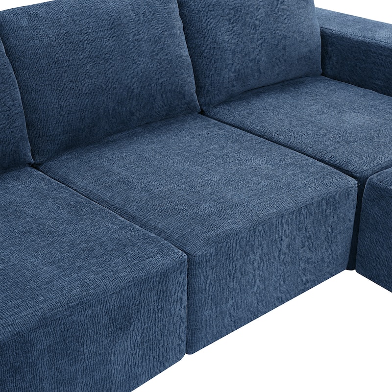 Modular U-Shaped Sectional Sofa with 2 Ottomans, Chenille Cloud Floor Couch, Fully Compressed Upholstered Sofa
