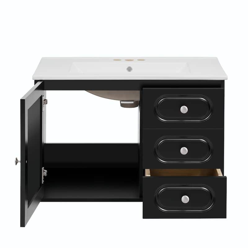 30" Bathroom Vanity with Ceramic Sink, Mid-Century Bathroom Vanity Cabinet with 2 Drawers