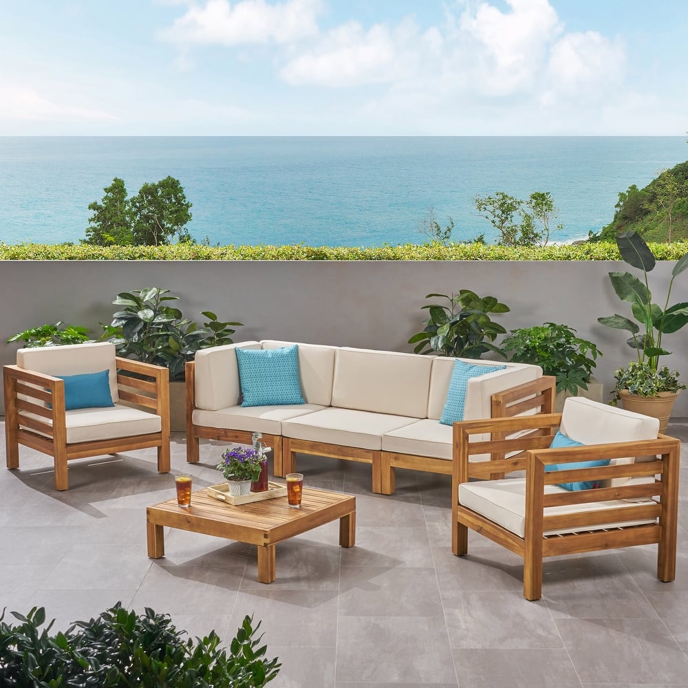 Oana Outdoor 5-seat Acacia Sofa and Club Chair Chat Set by Christopher Knight Home
