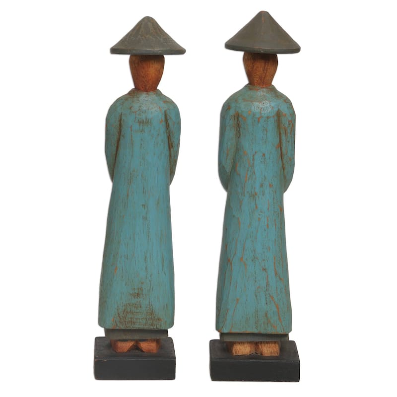 Wood sculptures, 'Farmer Greetings' (pair)