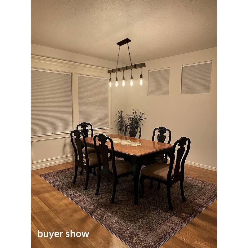 Farmhouse 5-Light Handcrafted Wood Metal Linear Pendant for Kitchen Island - L35.4" x W2.4" x H14"