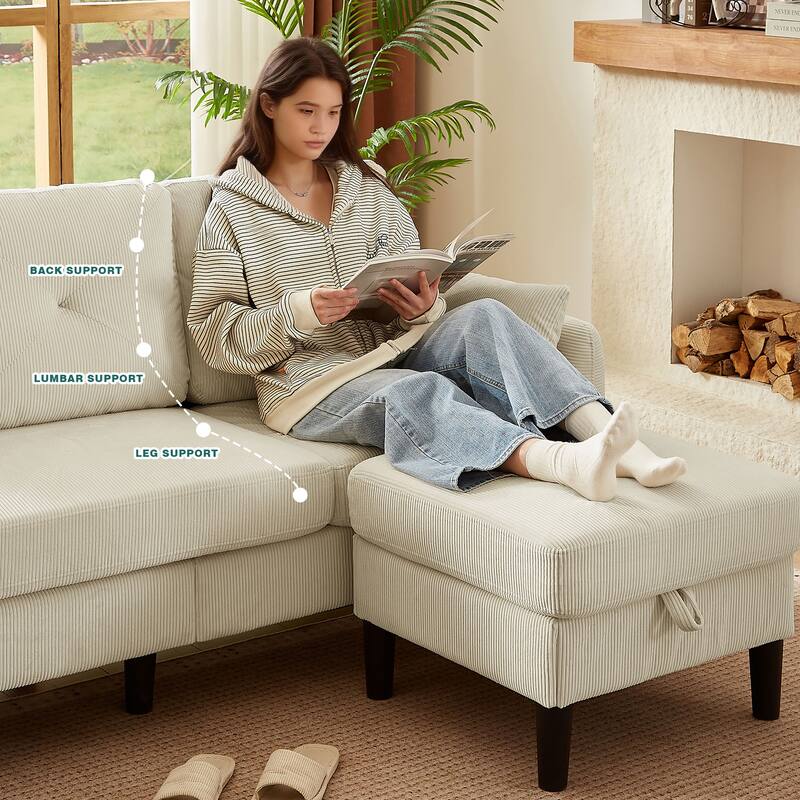 77.17" Corduroy 3 Pieces Living Room Sets with Sofa, Ottoman and Loveseat