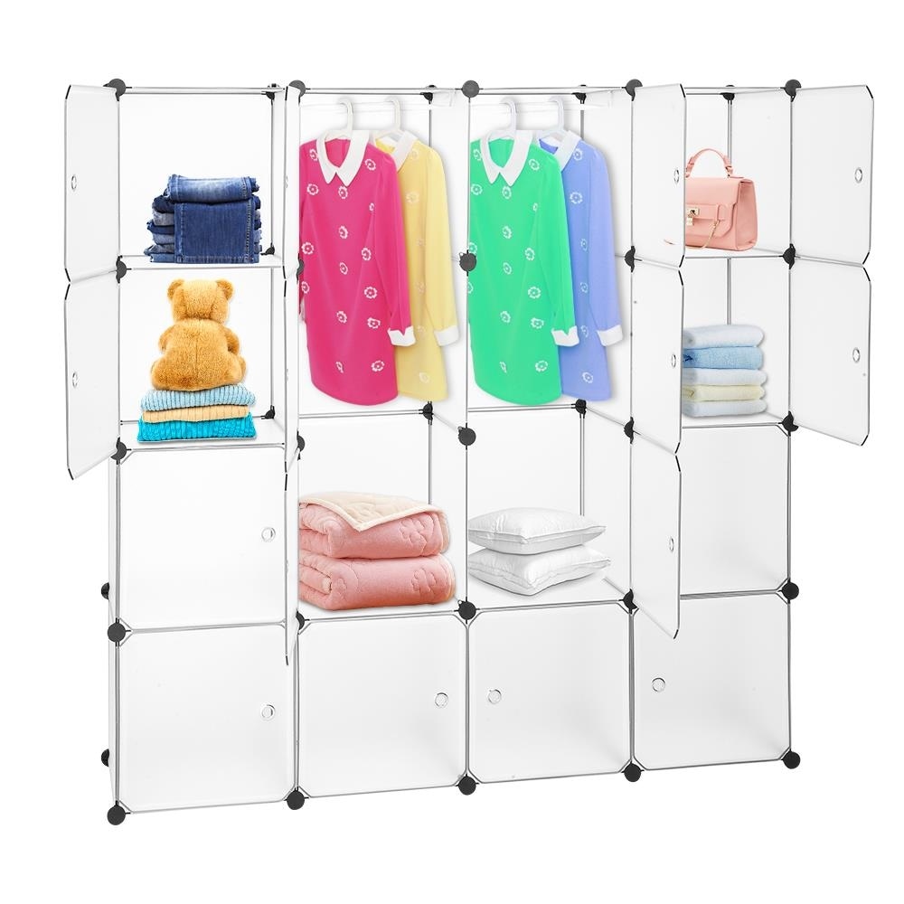 8/12/16/20 Cube Organizer Stackable Plastic Cube Storage Closet Cabinet  with Hanging Rod White - Bed Bath & Beyond - 33397516