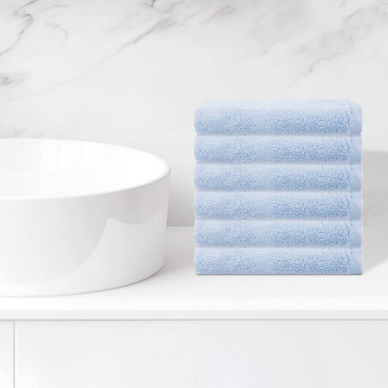 6 Pack Cotton Washcloths, Solid Face Cloths, Highly Absorbent and Quick Drying Towels for Hotel, Spa, Bathroom 13" x 13" - Blue